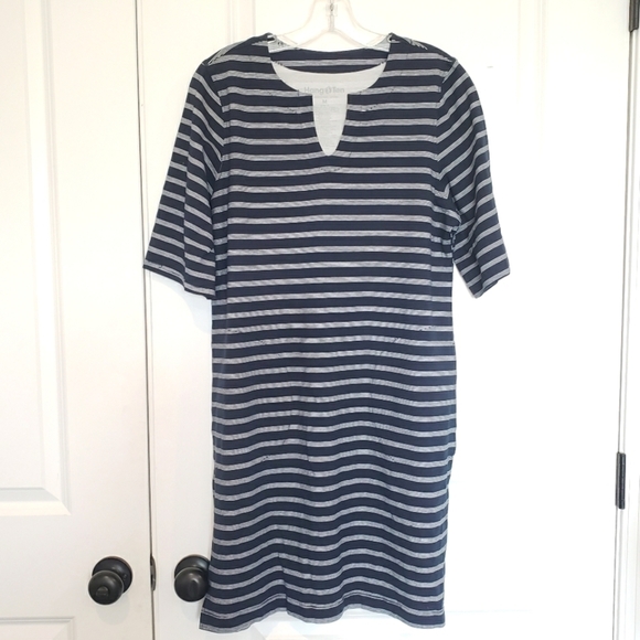 Hang Ten Navy White Stripe Short Sleeve T-shirt Dress UV Protection UPF 50+ M - Picture 1 of 9